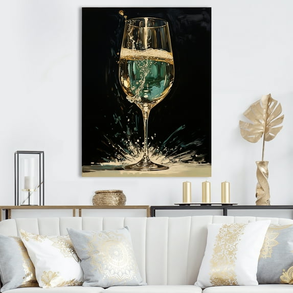 Designart "Gilded Green Champagne Fantasy" Champagne Canvas Wall Art