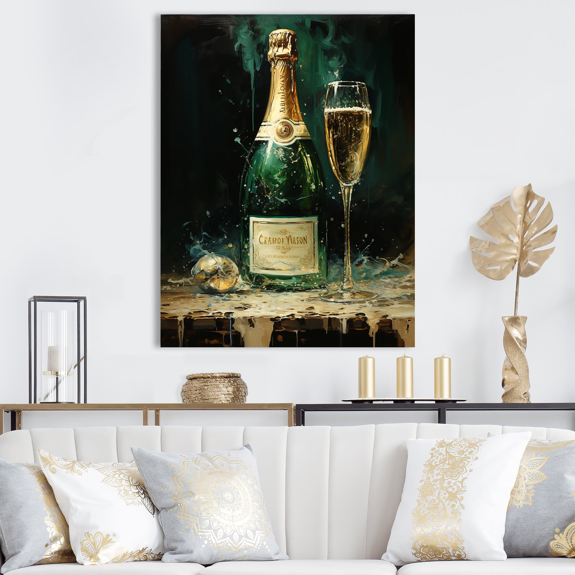Gold and Emerald Champagne Dream Canvas Art Print