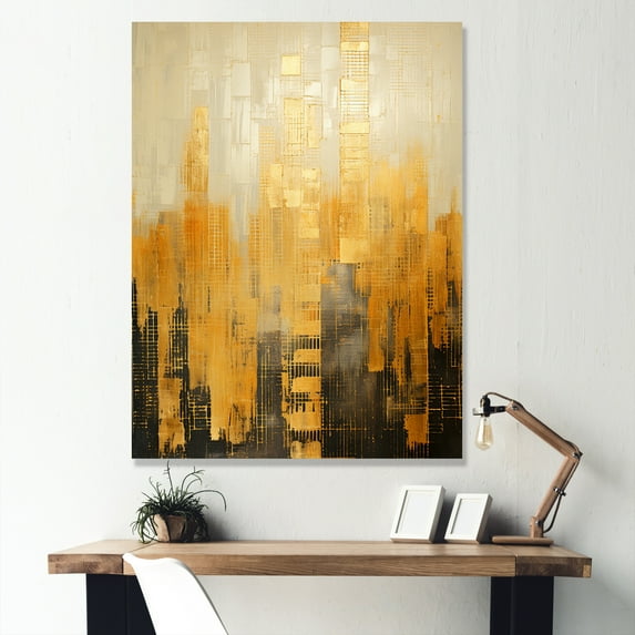 Designart "Gilded Lattice Urban Skyline" Skyscrapers Wall Art Living Room