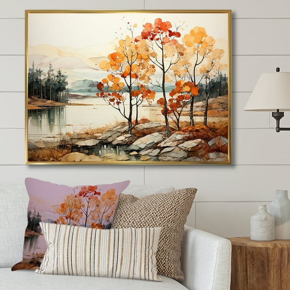 Designart "Gilded Oak Splendor I" Tree Oak Floater Framed Wall Art Prints