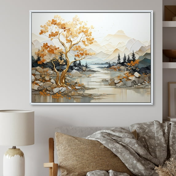 Designart "Gilded Oak Splendor" Tree Oak Floater Framed Canvas Art Print