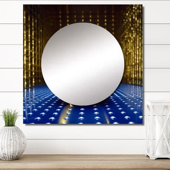 Designart "Gilded Orb Futuristic Architectural Design I" Abstract Landscape Gold Large Square Mirror - Square Bedroom Mirror Printed Wall Decor - Modern Square Printed Wall Mirror Art