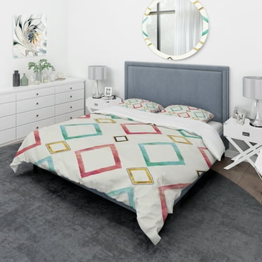Designart 'Gilded Red and Blue Diamonds' Geometric Duvet Cover Set