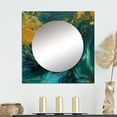 thumbnail image 1 of Designart "Gilded Sundown Upon Teal Sea Abstract Art IV" Abstract Painting Gold Large Square Mirror - Square Bedroom Mirror Printed Wall Decor - Modern Square Printed Wall Mirror Art, 1 of 5