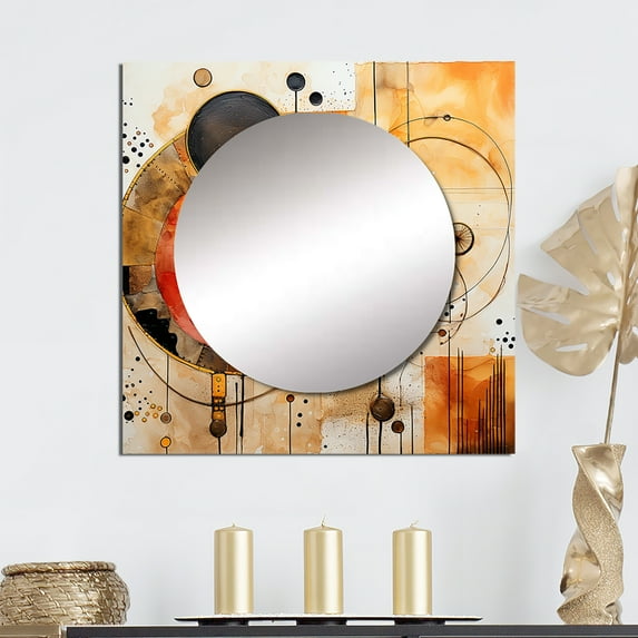 Designart "Gilded Tone Horizons Vintage Rose Gold II" Modern Geometric Square Mirror Wall Decor Modern - Large Gold Square Bathroom Mirror - Square Printed Wall Mirror Art