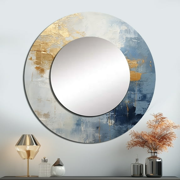 Designart "Gilded Winter Serenity" Winter Landscape Rund Mirror For Wall Decor - Large Beige Round Printed Mirror -Traditional Round Living Room Mirror - 23" x 23"