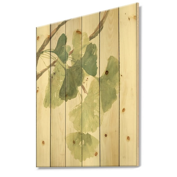 Designart 'Gingko Watercolor Leaves I' Cabin & Lodge Print on Natural Pine Wood