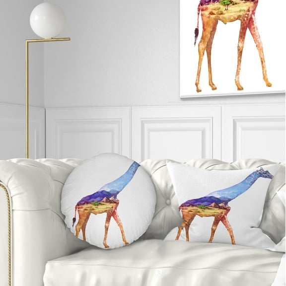 Designart Giraffe Double Exposure Illustration - Animal Throw Pillow - 12x20