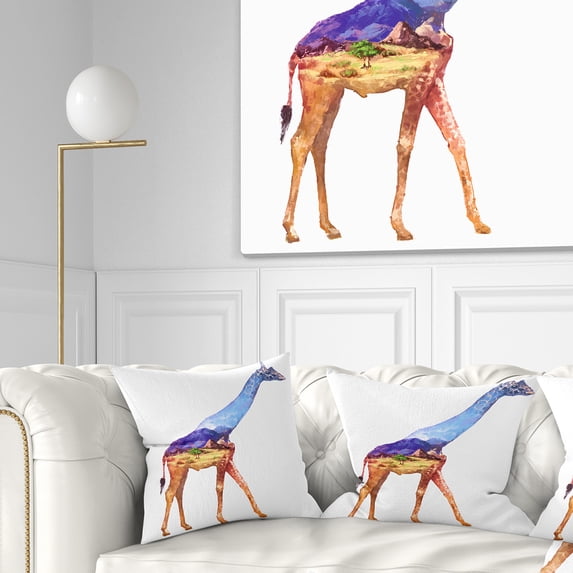 Designart Giraffe Double Exposure Illustration - Animal Throw Pillow - 18x18