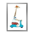 thumbnail image 1 of Designart 'Giraffe Dressed Up Wearing Helmet & Riding Blue Scooter' Children's Art Framed Art Print, 1 of 1