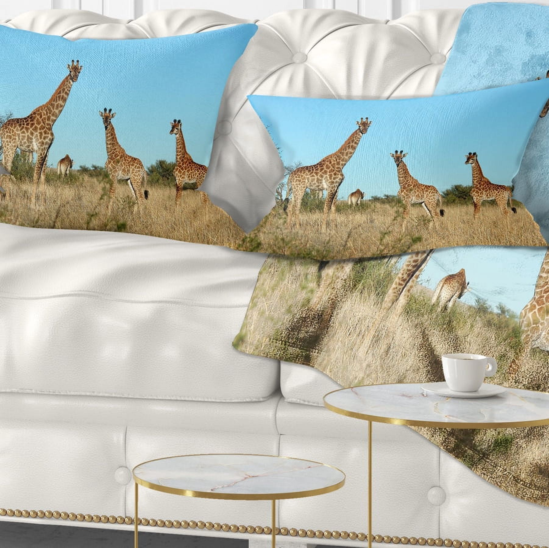 Designart Giraffe Family in Africa - African Throw Pillow - 12x20