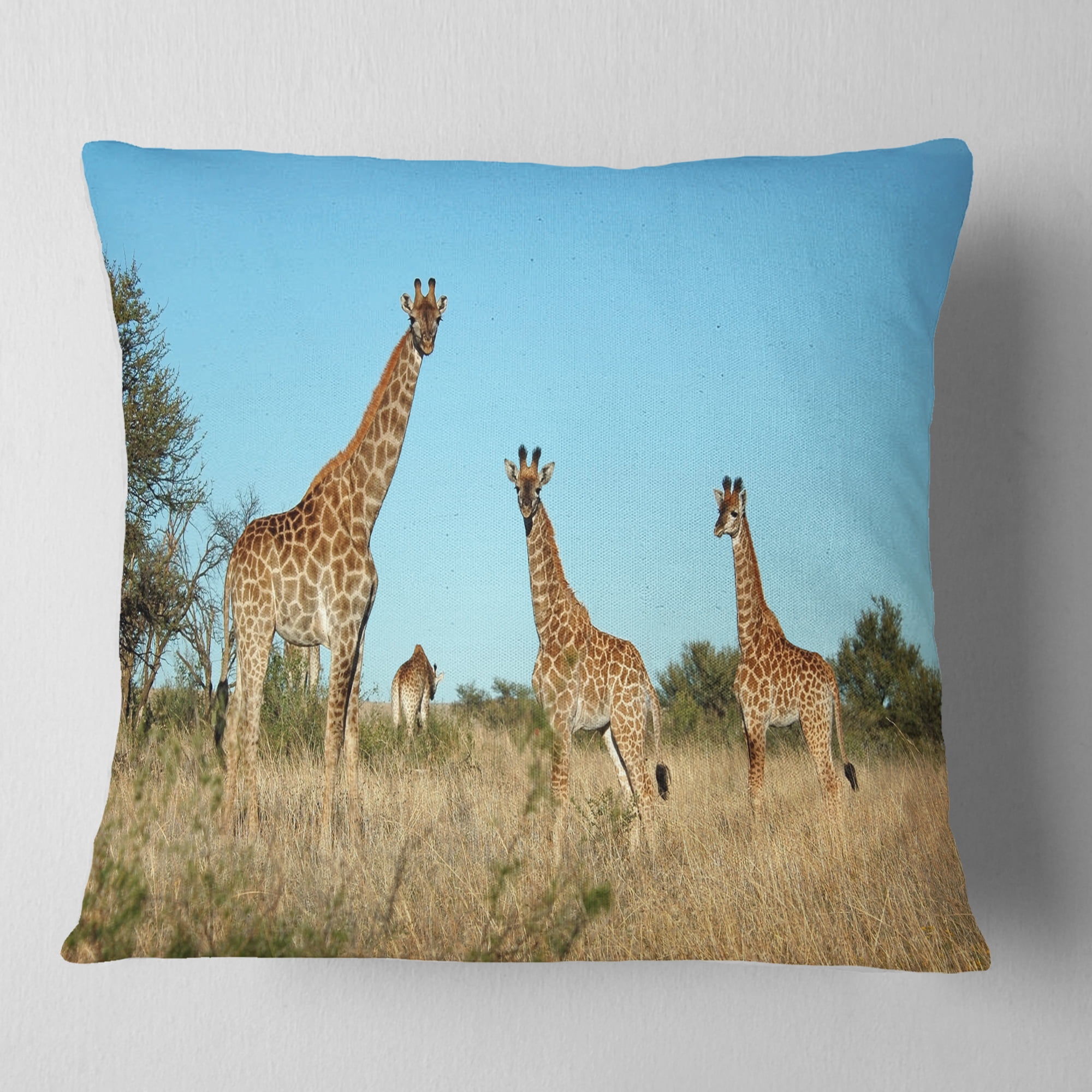 Designart Giraffe Family in Africa - African Throw Pillow - 16x16