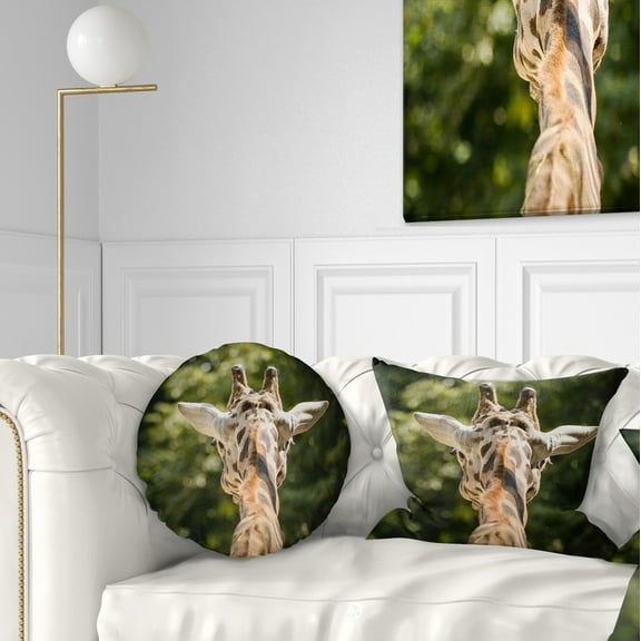 Designart Giraffe Head Back View - Abstract Throw Pillow - 12x20