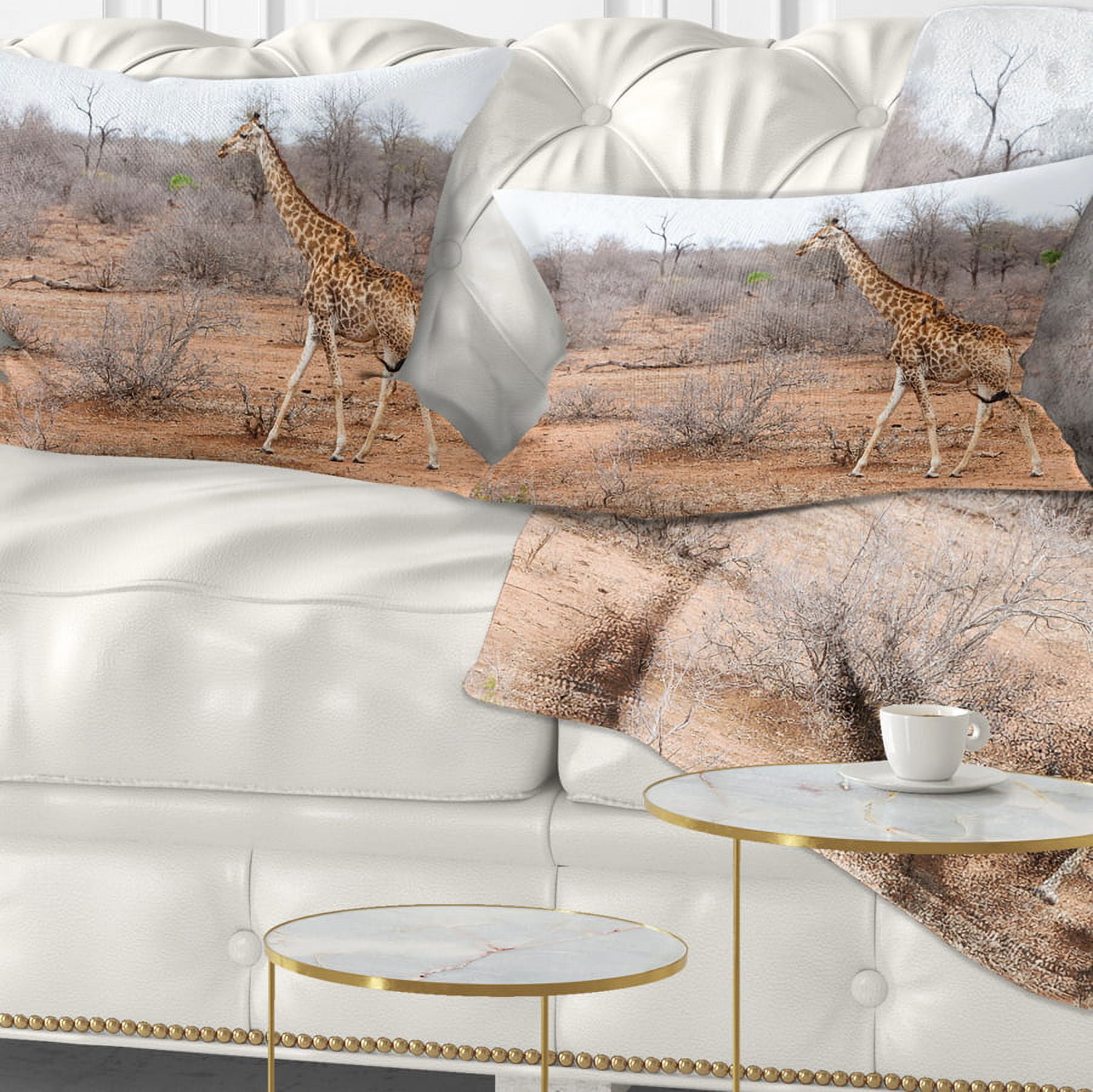 Designart Giraffe Walking through African Forest - Animal Throw Pillow - 12x20