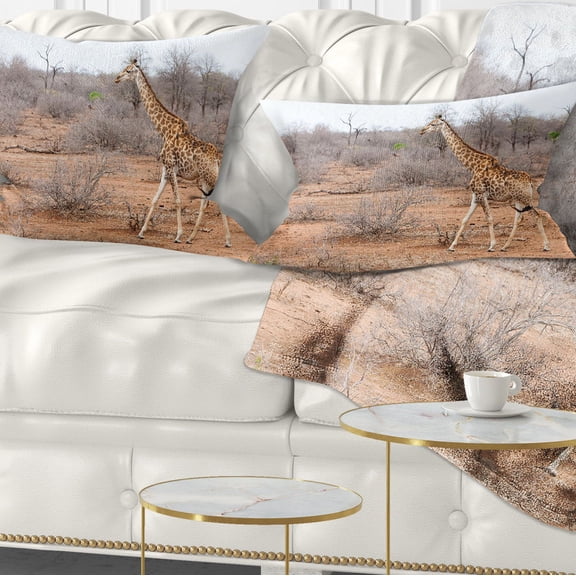 Designart Giraffe Walking through African Forest - Animal Throw Pillow - 12x20
