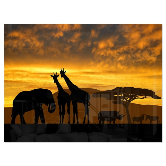 Designart 'Giraffes and Elephant and Rhino ' African Metal Wall Art