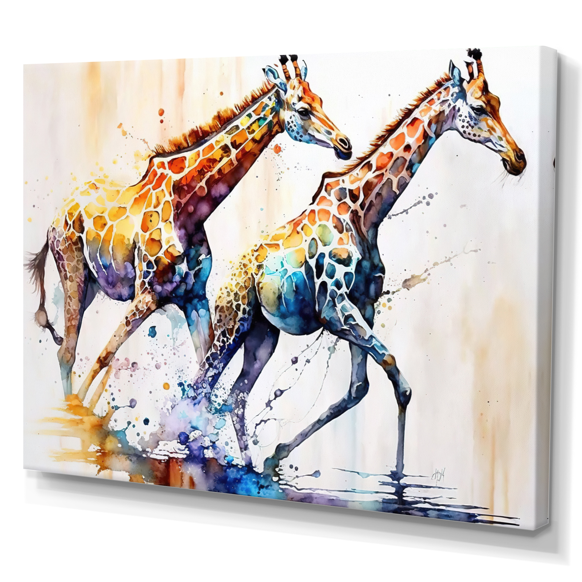 Designart Giraffs Running Canvas Wall Art