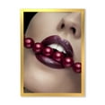 thumbnail image 1 of Designart 'Girl Bitting With Red Lips With Red Pearls' Modern Framed Art Print, 1 of 4