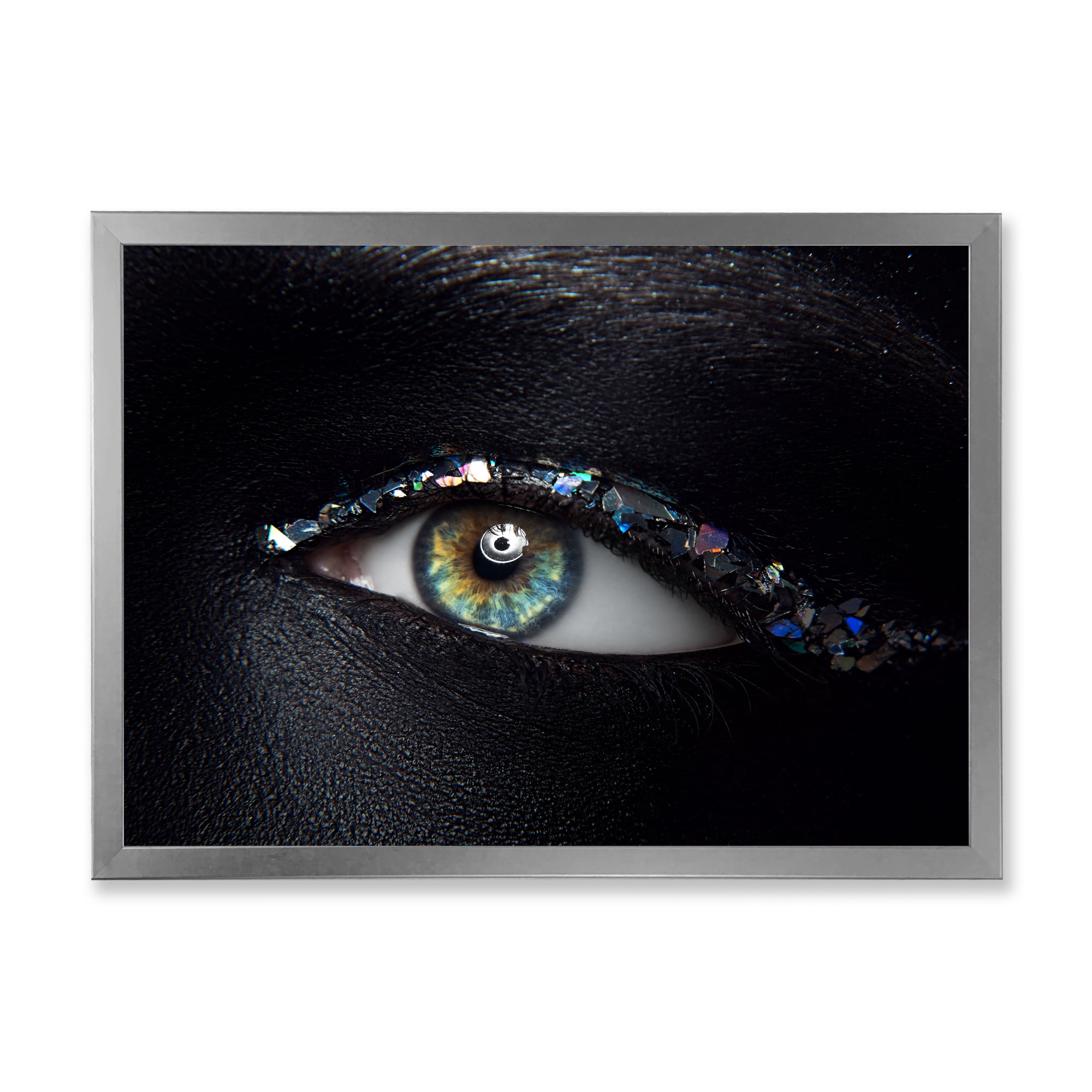 Designart 'Girl Eyes With Multi-Colored Glass Sparkles' Modern Framed Art Print