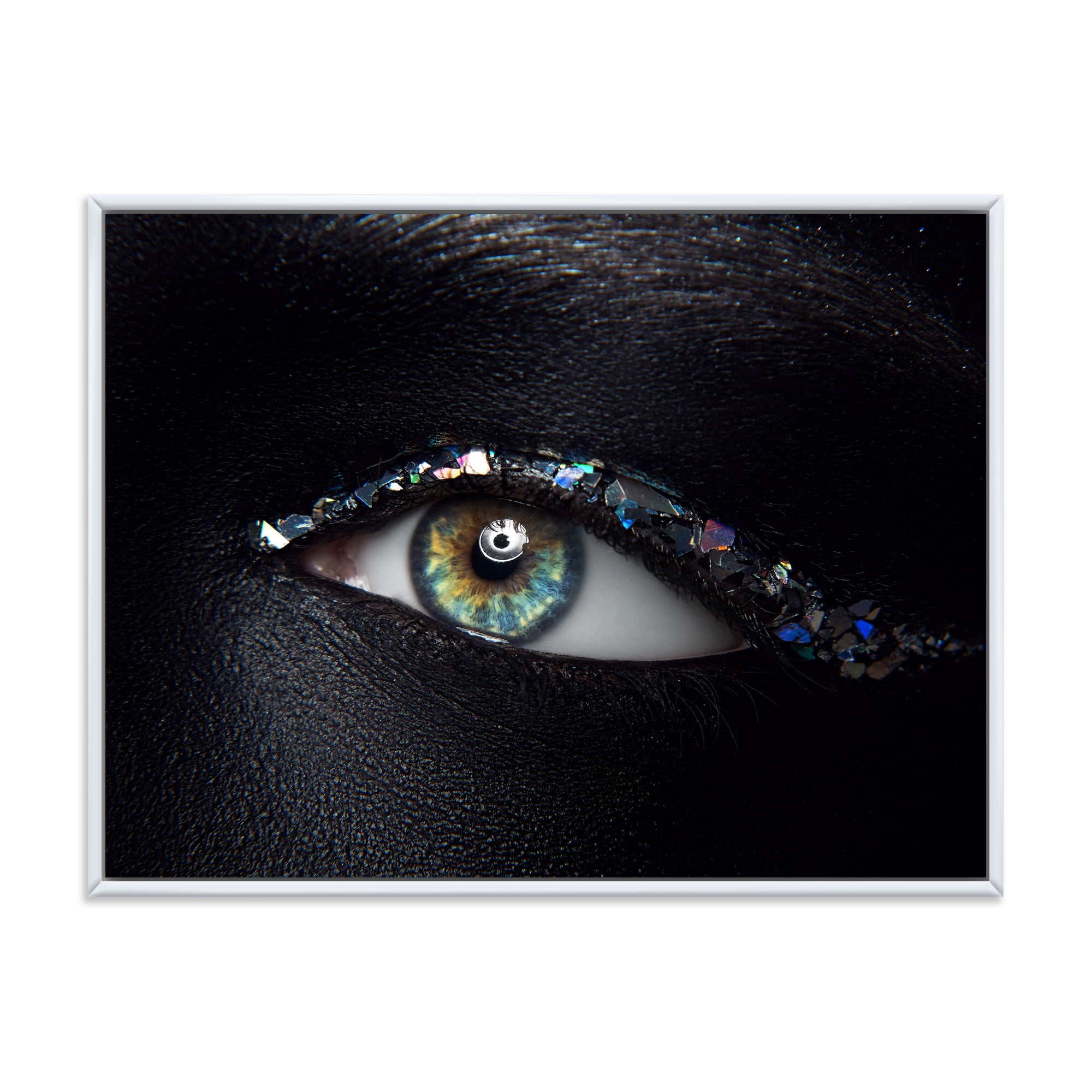 Designart 'Girl Eyes With Multi-Colored Glass Sparkles' Modern Framed Canvas Wall Art Print