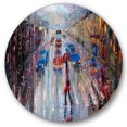thumbnail image 1 of Designart 'Girl In Red Crossing The Street' Traditional Circle Metal Wall Art 29x29 - Disc of 29, 1 of 5