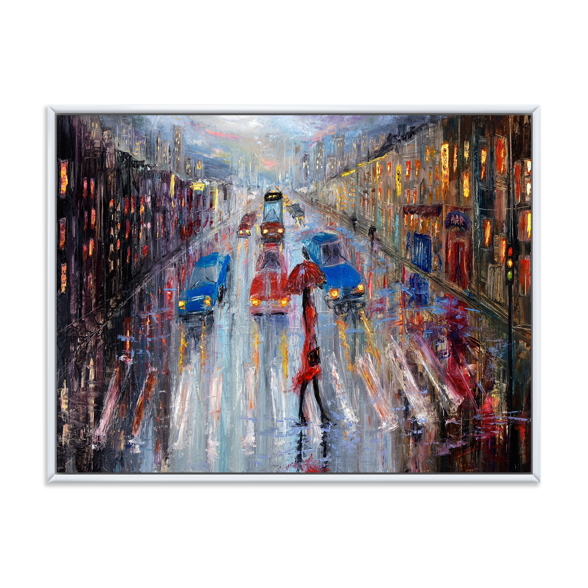 Designart 'Girl In Red Crossing The Street' Traditional Framed Canvas Wall Art Print