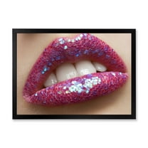 Designart 'Girl Lips Pink Lipstick and Sequins' Modern Framed Art Print
