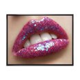 thumbnail image 1 of Designart 'Girl Lips Pink Lipstick and Sequins' Modern Framed Canvas Wall Art Print, 1 of 5