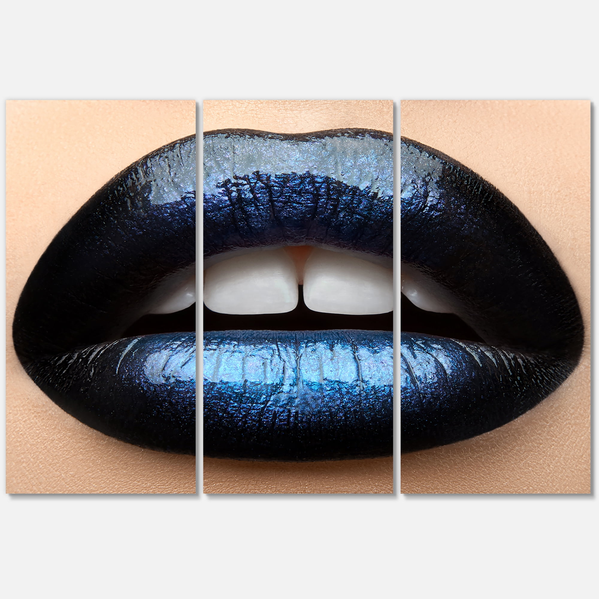 Designart ' Girl Lips With Black and Blue Lipstick ' Modern Canvas Wall Art Print