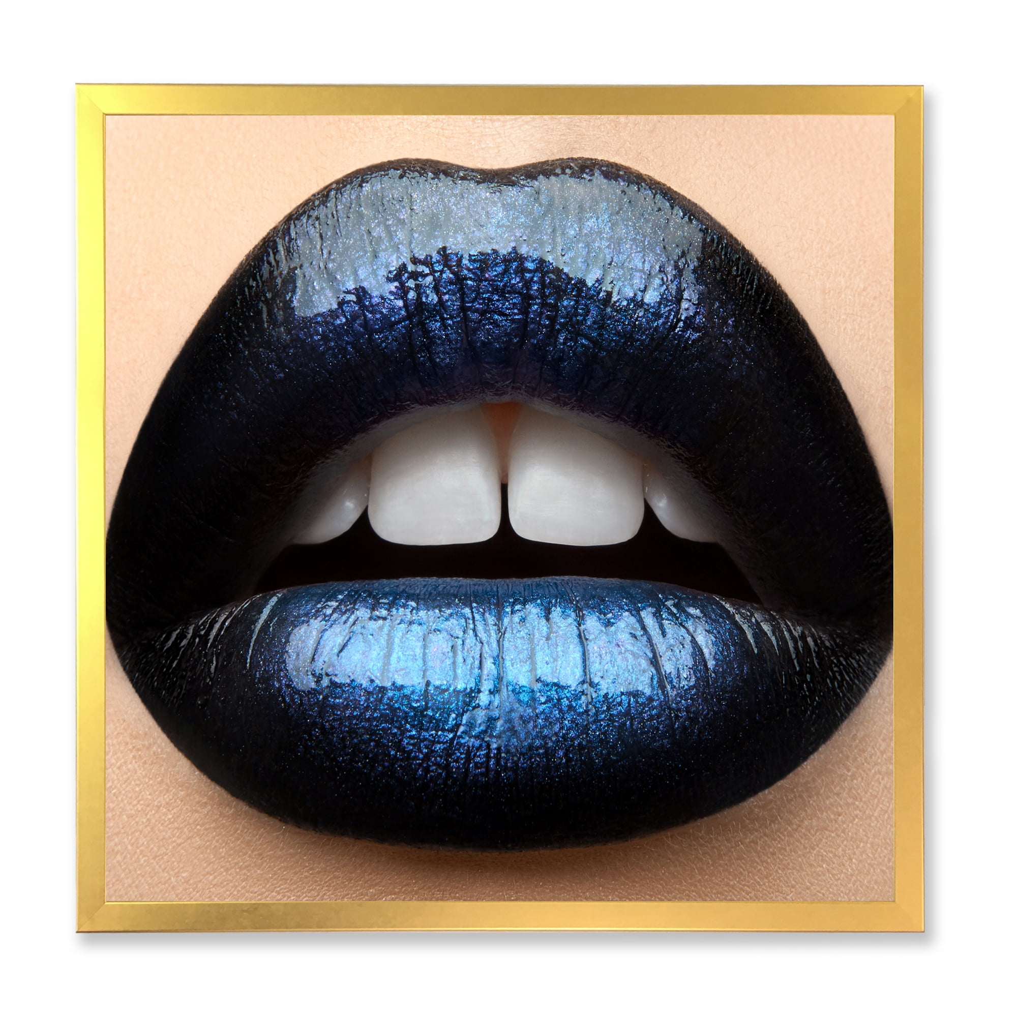 Designart 'Girl Lips With Black and Blue Lipstick' Modern Framed Art Print