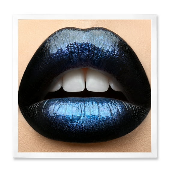 Designart 'Girl Lips With Black and Blue Lipstick' Modern Framed Art Print