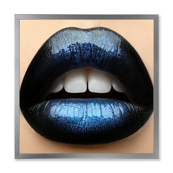 Designart 'Girl Lips With Black and Blue Lipstick' Modern Framed Art Print