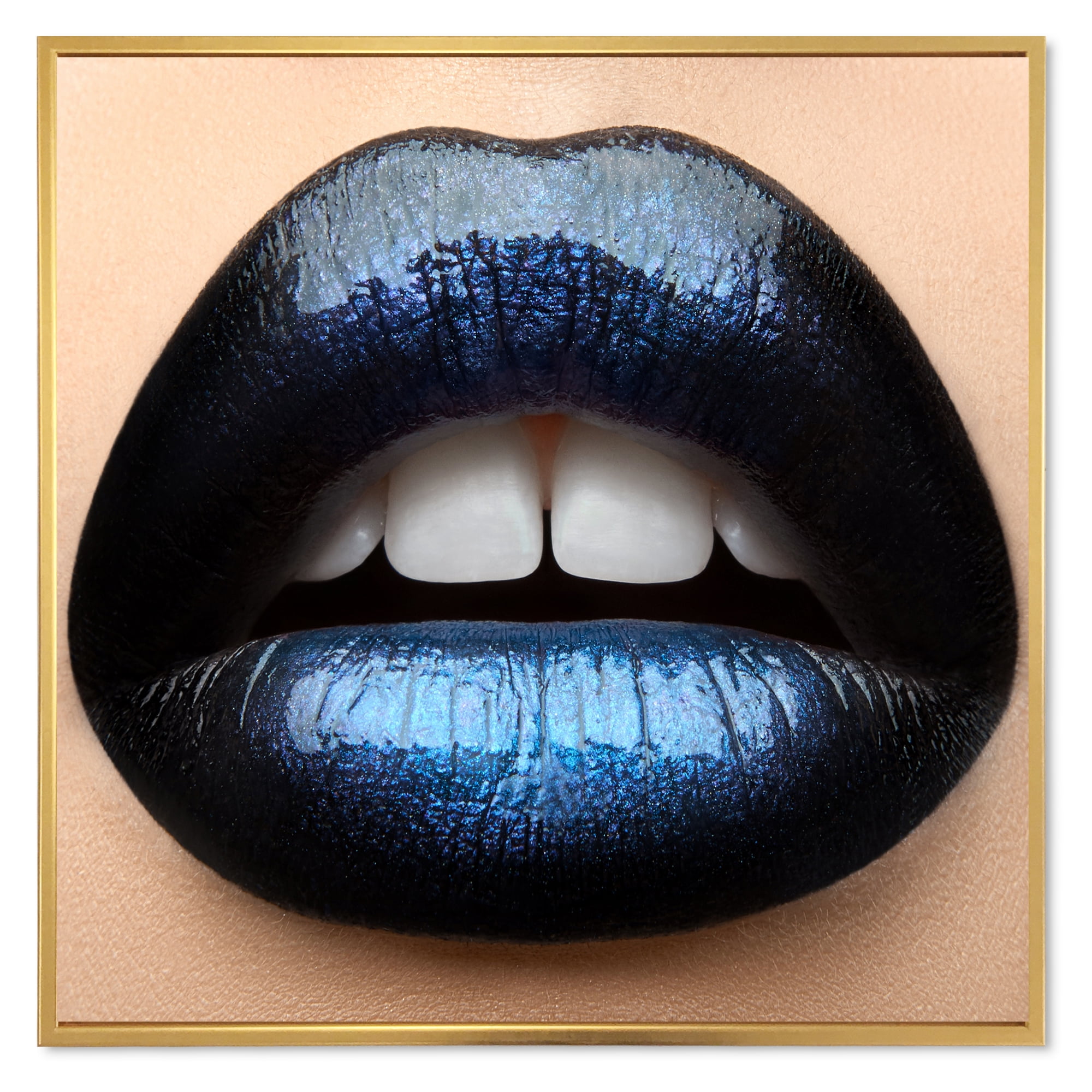 Designart 'Girl Lips With Black and Blue Lipstick' Modern Framed Canvas Wall Art Print