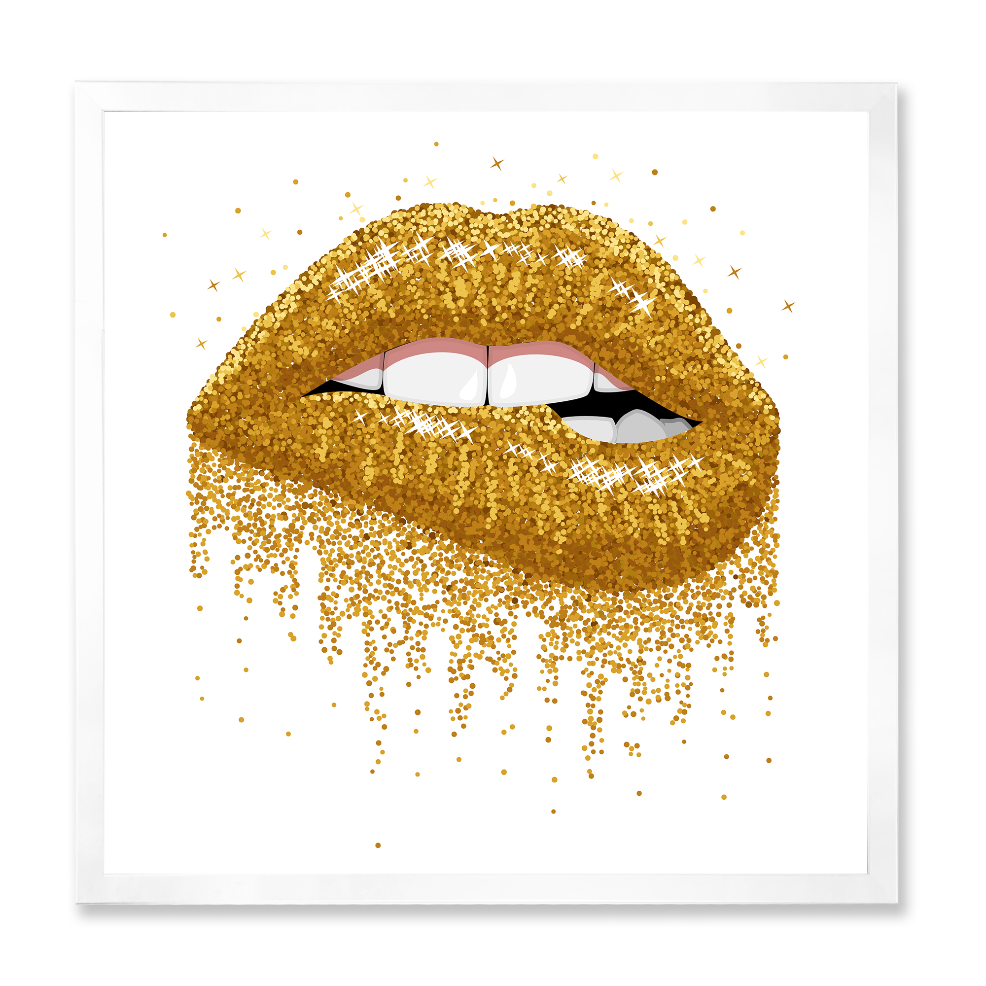 Designart 'Girl Lips With Glitter Gold Sparkles' Modern Framed Art Print