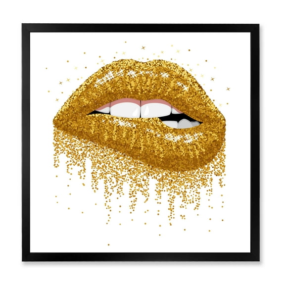 Designart 'Girl Lips With Glitter Gold Sparkles' Modern Framed Art Print