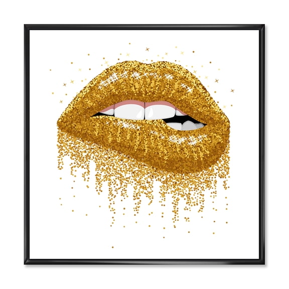 Designart 'Girl Lips With Glitter Gold Sparkles' Modern Framed Canvas Wall Art Print