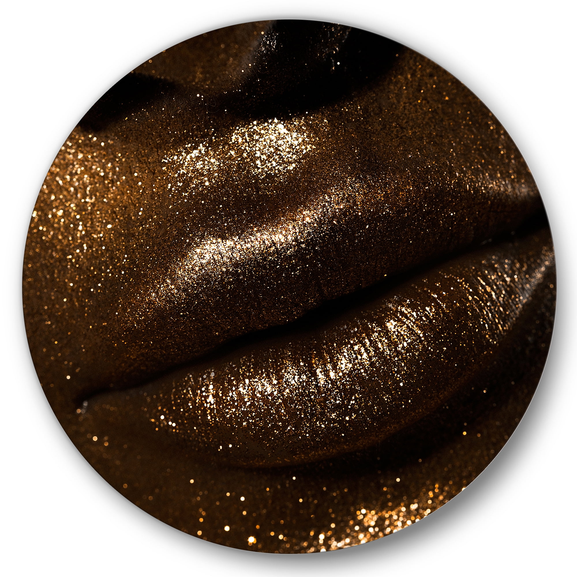 Designart 'Girl Lips With Glitter and Spangle' Modern Circle Metal Wall Art 23x23 - Disc of 23