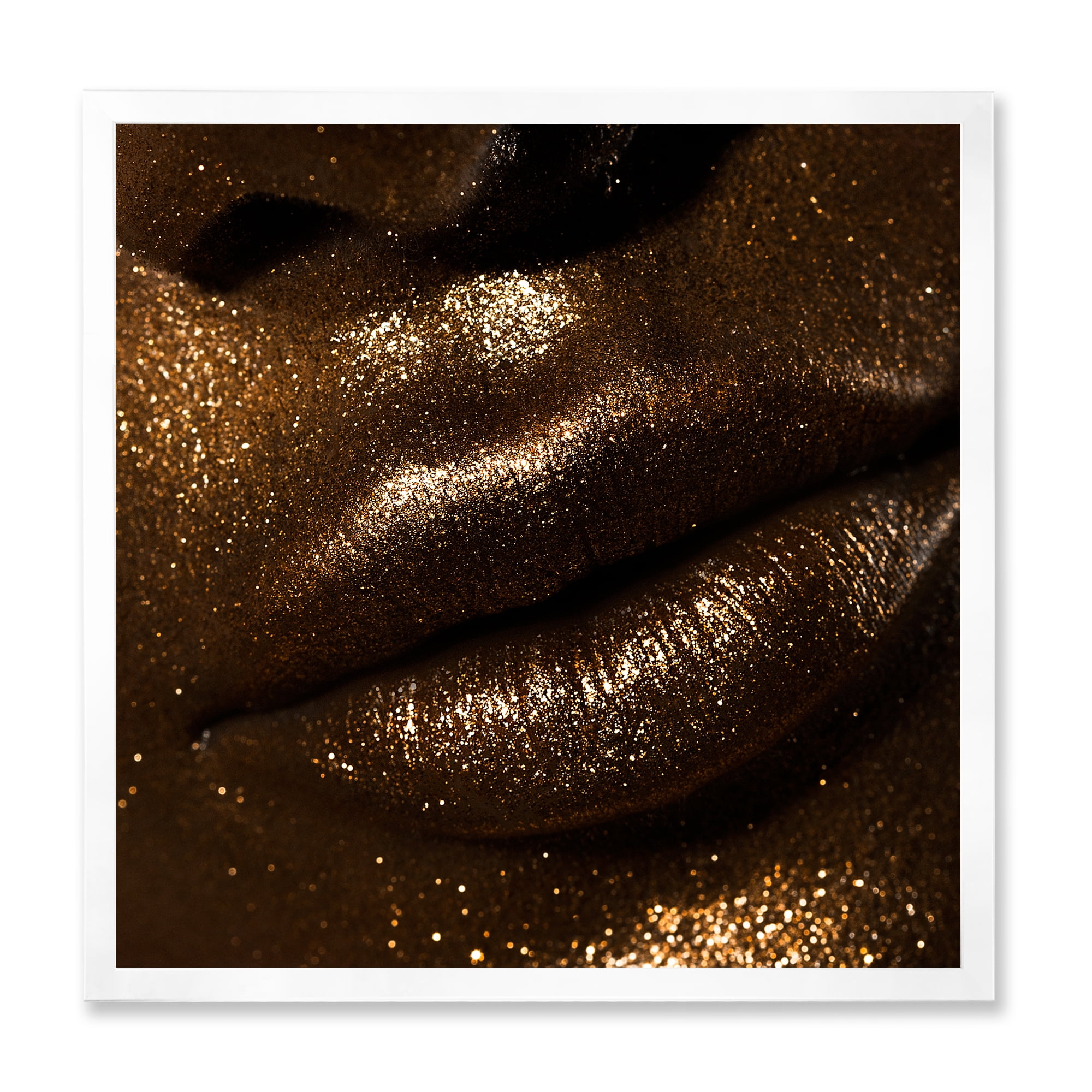 Designart 'Girl Lips With Glitter and Spangle' Modern Framed Art Print