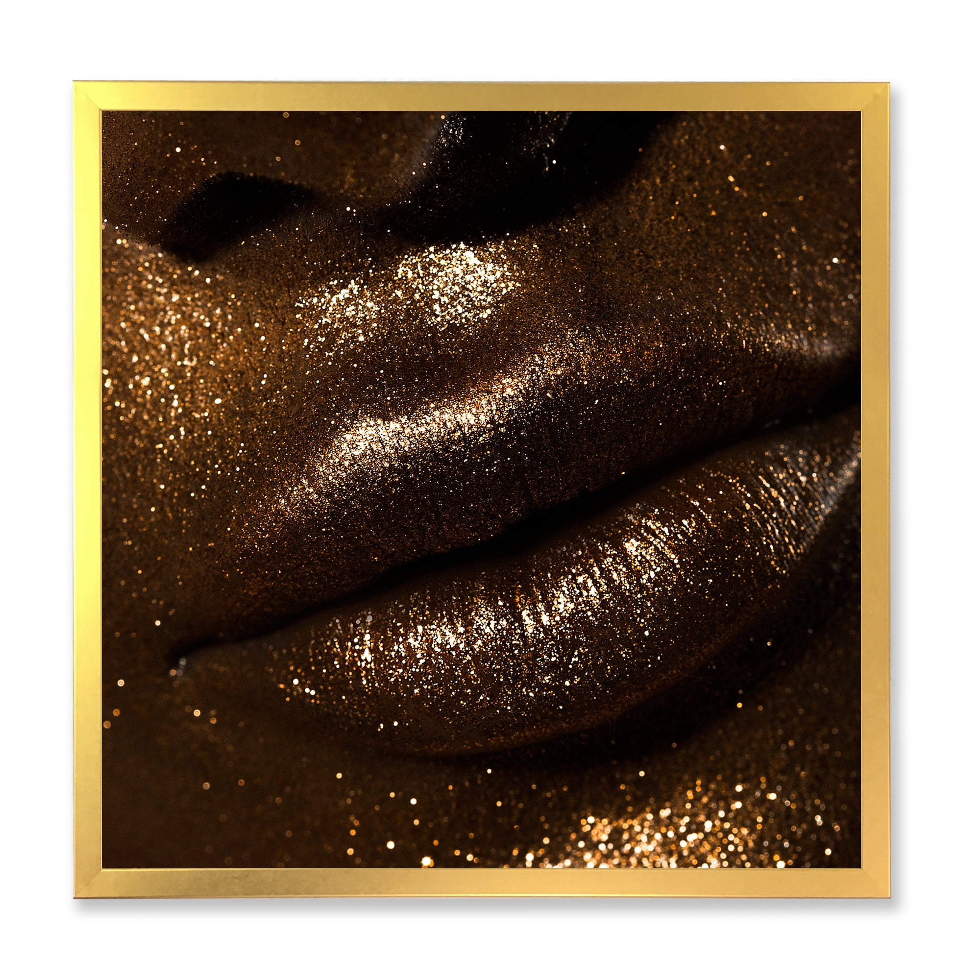 Designart 'Girl Lips With Glitter and Spangle' Modern Framed Art Print
