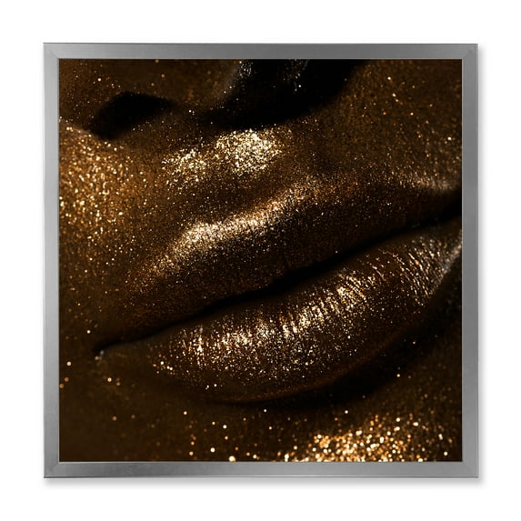 Designart 'Girl Lips With Glitter and Spangle' Modern Framed Art Print