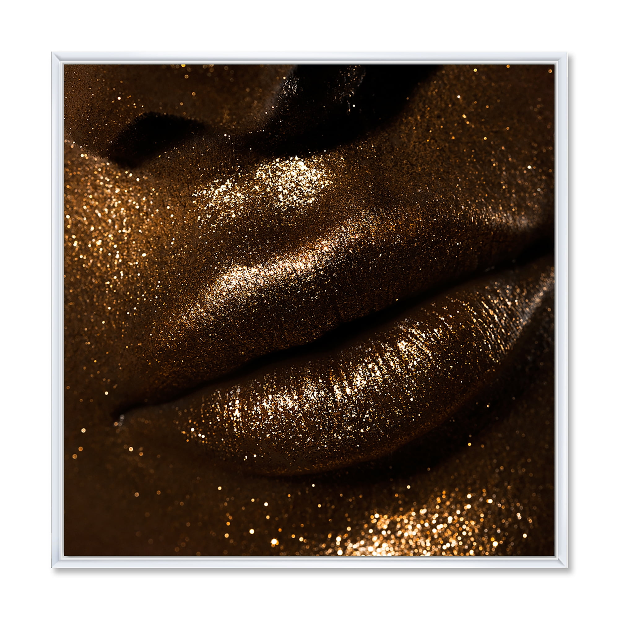 Designart 'Girl Lips With Glitter and Spangle' Modern Framed Canvas Wall Art Print