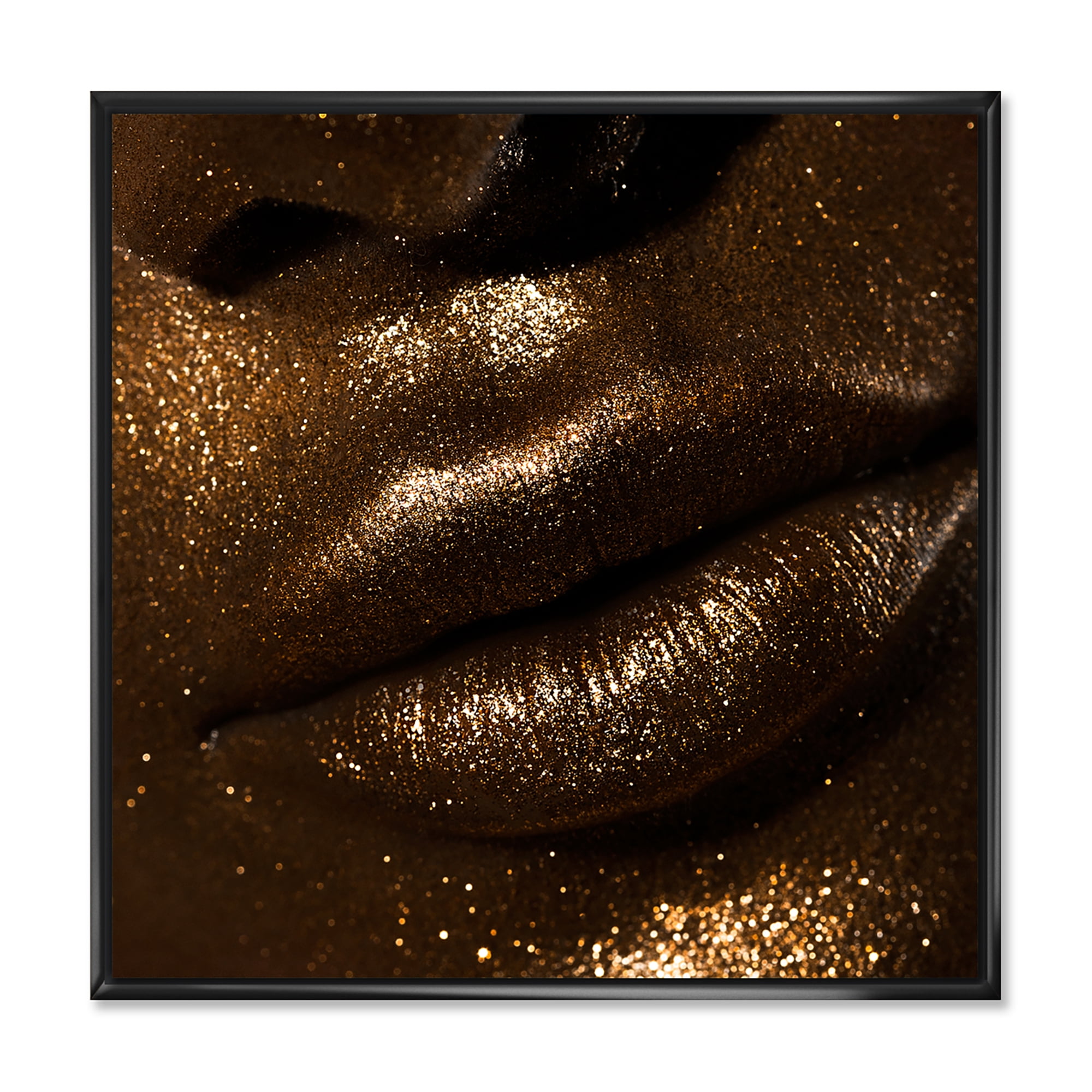 Designart 'Girl Lips With Glitter and Spangle' Modern Framed Canvas Wall Art Print