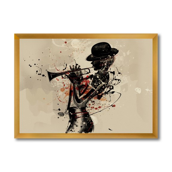 Designart 'Girl Playing Jazz Trumpet' Modern Framed Art Print