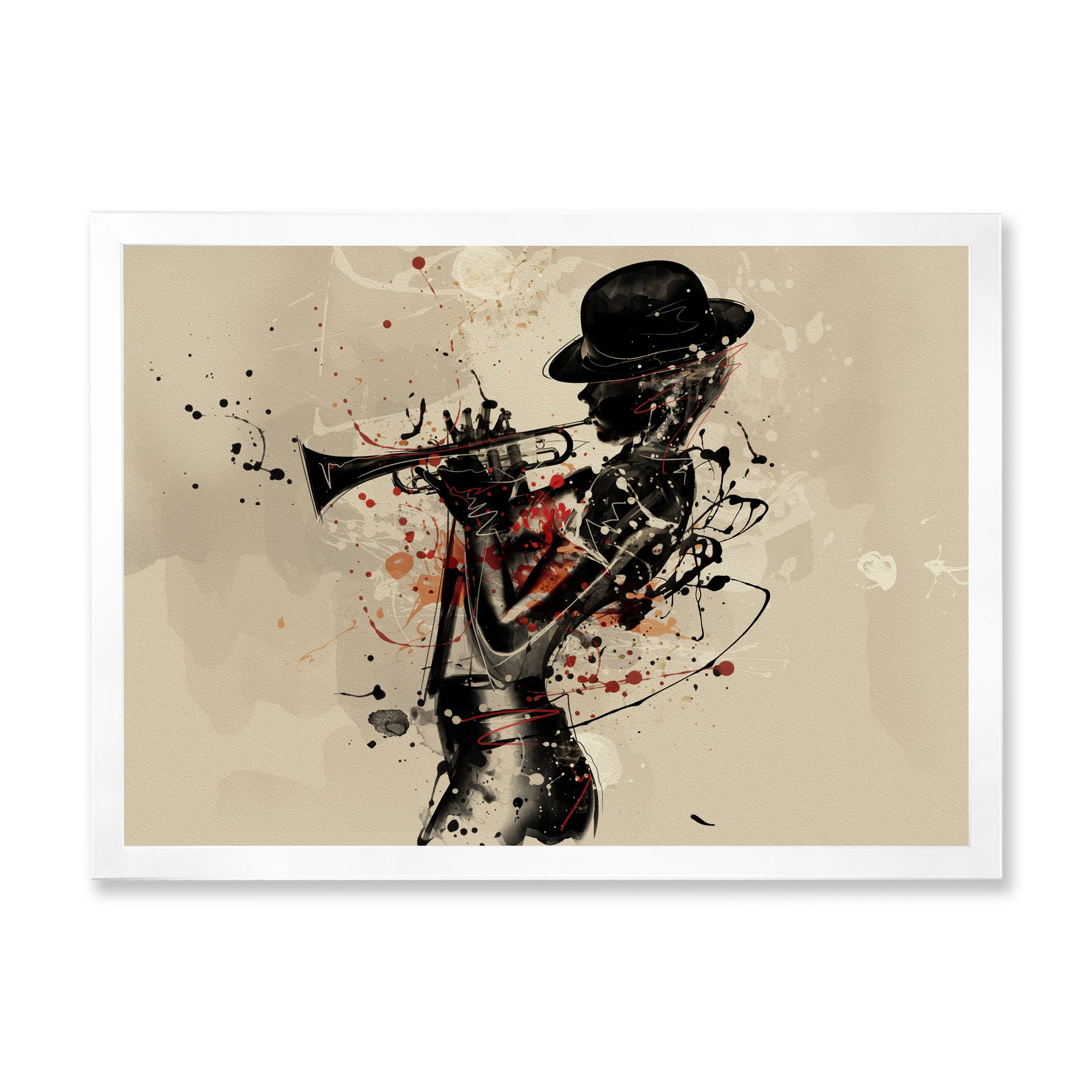 Designart 'Girl Playing Jazz Trumpet' Modern Framed Art Print