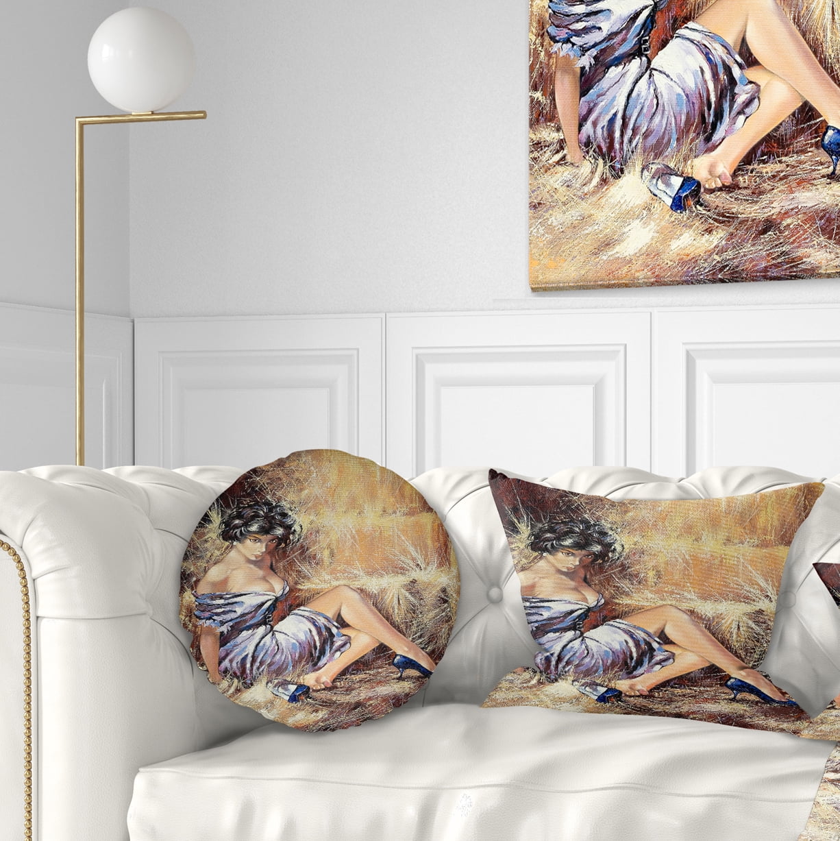 Designart Girl Setting on Floor - Portrait Throw Pillow - 12x20