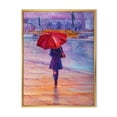 thumbnail image 1 of Designart 'Girl Walking With Red Umbrella Under The Rain' French Country Framed Canvas Wall Art Print, 1 of 5