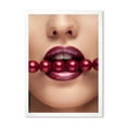 thumbnail image 1 of Designart 'Girl With Red Pearls In Mouth In A Sensual Pose' Modern Framed Art Print, 1 of 4