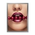 thumbnail image 1 of Designart 'Girl With Red Pearls In Mouth In A Sensual Pose' Modern Framed Art Print, 1 of 4