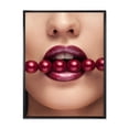 thumbnail image 1 of Designart 'Girl With Red Pearls In Mouth In A Sensual Pose' Modern Framed Canvas Wall Art Print, 1 of 5