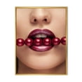 thumbnail image 1 of Designart 'Girl With Red Pearls In Mouth In A Sensual Pose' Modern Framed Canvas Wall Art Print, 1 of 5